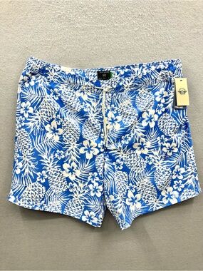Dockers Swim Shorts Mens 3XB Blue Tropical Floral 9" Inseam Mesh Lining Trunks